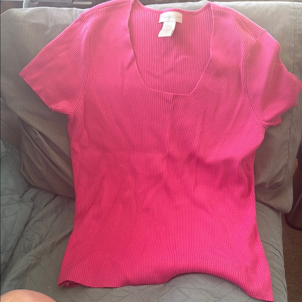 Worthington Pink Fitted Short Sleeve Sweater